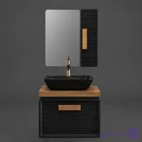 فول ست روشویی کابینتی با آینه و باکس مشکی مدل لوتوس بامبو کاسه گاتریا