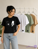 تیشرت کراپ طرح گربه درچهاررنگ 🟤⚪️🟢⚫️فری سایز جنس پارچه نخ پنبه بسیارراحت وبدون حساست کیفیت تضمینی بدون رنگ دهی