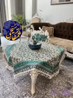 رومیزی چاپ قلمکار شیخی طرح گل و مرغ سایز ۱۲۰×۱۲۰ سانتی‌متر