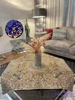 رومیزی مربع ترمه ۱۰۰٪ ابریشم درجه یک ۸ رنگ – زمینه طلایی