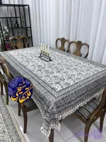 رومیزی چاپ قلمکار شیخی سایز 160 در 240 طرح 《سیاه قلم》 گل و ترنج