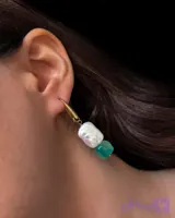 گوشواره مروارید طبیعی و سنگ عقیق سبز