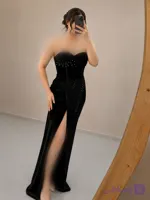 پیراهن دخترانه دکلته مدل ماکسی بلند مخمل