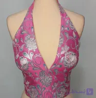 کراپ تاپ دخترانه ژاکارد مدل پشت گردنی صورتی