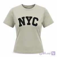 تیشرت زنانه ZARA اورجینال سبز سدری چاپ مخمل NYC