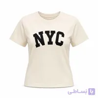 تیشرت زنانه ZARA اورجینال کرم چاپ مخمل NYC