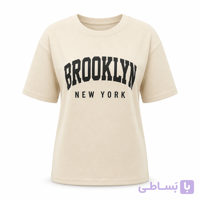 تیشرت زنانه ZARA اورجینال کرم صدفی چاپ BROOKLYN