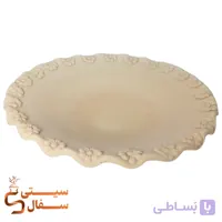بشقاب سفالی خام گلدار دور دالبری قطر ۳۰ سانت (بیس میوه خوری، نقاشی اکریلیک و نقطه کوبی)