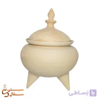 ظرف آجیل و شکلات خوری سفالی خام ۳ پایه لالجین سایز بزرگ درب دار (ارتفاع ۲۷ سانتی‌متر)