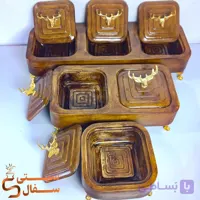 ست پذیرایی سنگ مصنوعی ۳ تکه (تک‌خانه، دوخانه و سه‌خانه) طرح چوب و گوزن با پایه طلایی
