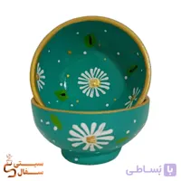 پیاله سفالی نقطه کوبی فیروزه ای طرح بابونه ضد آب (تکی، ۶ تایی و ۱۲ تایی)