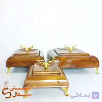 ست پذیرایی سنگ مصنوعی ۳ تایی طرح چوب و شاخ گوزن با پایه فلزی طلایی و درب‌دار