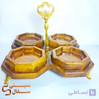 اردو خوری ۴ خانه هشت ضلعی سنگ مصنوعی طرح چوب دسته‌دار و پایه‌دار طلایی (پیاله جدا)