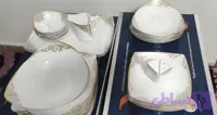 سرویس چینی پردیس ۶ نفره قالب مربع _ رنگ سفید طلایی