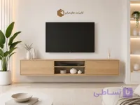 میز تلویزیون دیواری MDF مدل طرح چوب روشن 180 سانتی‌متری