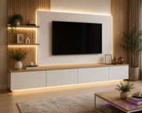میز تلویزیون دیواری مدرن MDF طرح چوب و سفید | 180 سانتی‌متر