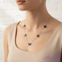 گردنبند زنانه طرح پروانه نقره‌ای مدل ELM8302