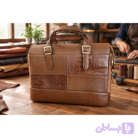 : 💼 کیف اداری و دیپلمات چرم طبیعی تمام‌دست‌دوز (طرح چهل‌تکه لاکچری)