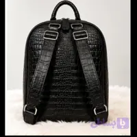 : 🖤 کوله‌پشتی و کیف دوشی تمام چرم ولفینو (طرح کروکودیل مشکی)