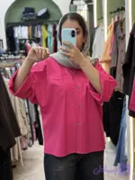 شومیز زنانه مدل باکسی رنگ سرخابی