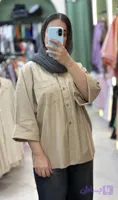 شومیز زنانه مدل باکسی رنگ کرم