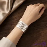 دستبند زنانه استیل آبکاری‌شده مدل پهن دایره‌ای