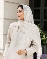 شال سفید طرحدار نگینی در 4 طرح