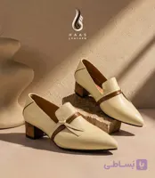 کفش چرمی لوفر زنانه پاشنه دار کرمی کد 1592