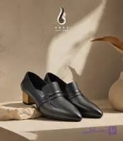 کفش چرمی لوفر زنانه پاشنه دار مشکی کد 1591