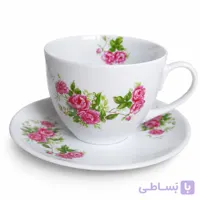 فنجان و نعلبکی کاپوچینو بزرگ گلسرخی تکی