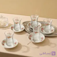 سرویس استکان بلوری گلسرخی و نعلبکی گلسرخی صادراتی-بسته ۶ عددی