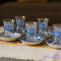 سرویس استکان آبی و نعلبکی قلم آبی – ۶ نفره