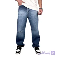 شلوار جین نیم بگ مردانه مدل زاپ‌دار رنگ آبی روشن