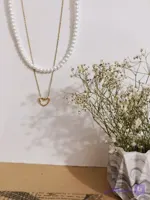 گردنبند زنانه دولاینی مروارید و استیل رنگ ثابت