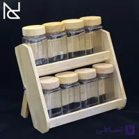 پک جا ادویه‌ای ۸ تایی با استند چوبی| چوب تیره