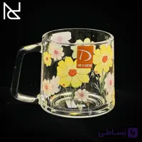 ماگ بلوری مدل وانیک گلدار طرح گل زرد | سایز بزرگ
