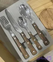 سرویس قاشق چنگال چوبی ۲۴ پارچه استیل ضدزنگ طرح وودی ترکیه