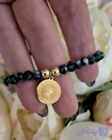 دستبند زنانه سنگ کریستالی هفت‌رنگ با خرج کار سکه جنس استیل