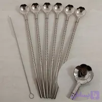 نی قاشق دار ۶ عددی استیل مدل پیچ پیچی گل رز
