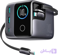 آداپتور رومیزی JOYROOM مدل PODIX JR-TRD01 توان 140W با دو کابل جمع‌شونده و نمایشگر LCD