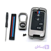 کاور ریموت فلزی خودرو رنگ تیتانیوم مدل 4 دکمه مناسب برای تویوتا لندکروز و اوریون