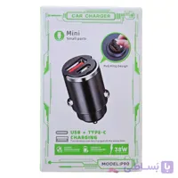 شارژر فندکی 38 وات 2 پورت فست شارژ مدل P90 تایپ‌ سی و یو اس‌ بی
