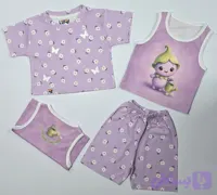ست تیشرت، شلوارک و تاپ بچه گانه طرح بهار بنفشه ها (پک 6 عددی)