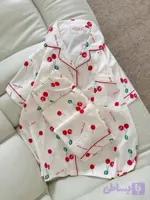 ست راحتی سه تیکه شامل ( پیراهن جلوباز استین کوتاه،شلوار،شورتک )
