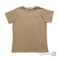 خرید تی شرت زنانه نگین دار کرم کد IP56.1