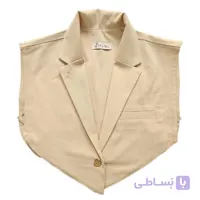 وست زنانه ساده کتان فری سایز کوتاه رنگ کرم کد IP60.1