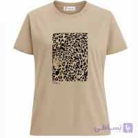 خرید تیشرت زنانه پلنگی کرم کد IP54.2