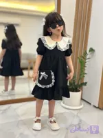 پیراهن مشکی یقه گیپوری دخترانه بچگانه زیبا و جذاب سایز ۳ تا ۸,۷سال