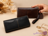 کیف پول چرمی زنانه مدل پالتویی جاکلیدی دار – با دوخت تزیینی و قفل مگنتی