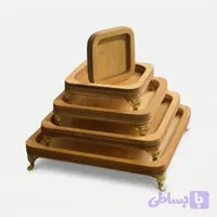 پک ۵ پارچه سینی پایه‌دار چوبی مربعی